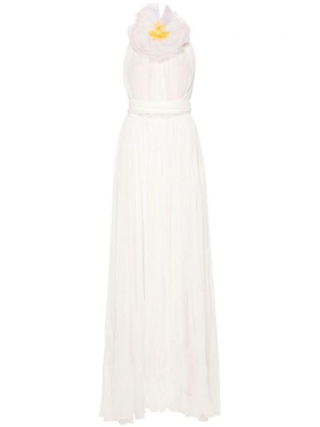Φλοράλ μεταξωτή φουσκωμένο φόρεμα Oscar De La Renta λευκό