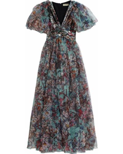 Платье макси из органзы с завязками с принтом Elie Saab, мятное