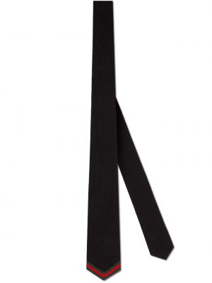 Megztas dryžuotas šilkinis kaklaraištis Gucci juoda