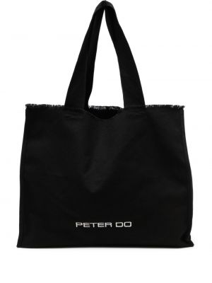 Shopper handtasche mit stickerei aus baumwoll Peter Do schwarz