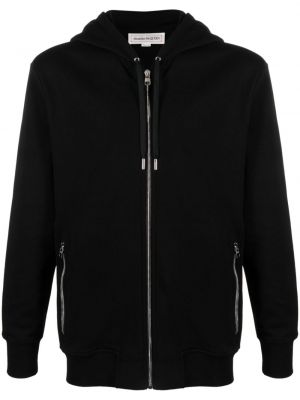 Pamučna hoodie s kapuljačom s vezom s patentnim zatvaračem Alexander Mcqueen crna