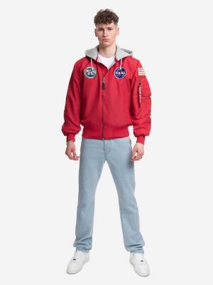 Bomber jakna s patentnim zatvaračem s kapuljačom Alpha Industries crvena