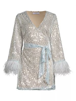 Платье мини с пайетками с перьями Likely синее