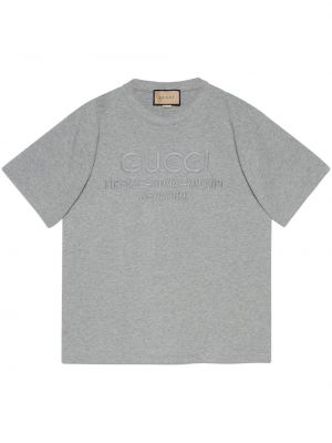 Bavlnené tričko s výšivkou Gucci sivá