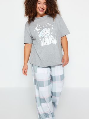 Pijamale în carouri tricotate cu imagine Trendyol