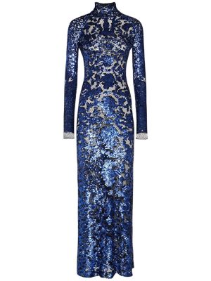 Šaty se síťovinou s hadím vzorem Tom Ford modré