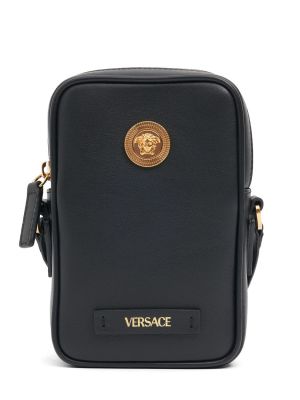 Bőr crossbody táska Versace fekete