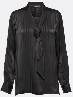 Camicia di seta a righe in tessuto jacquard Loro Piana nero
