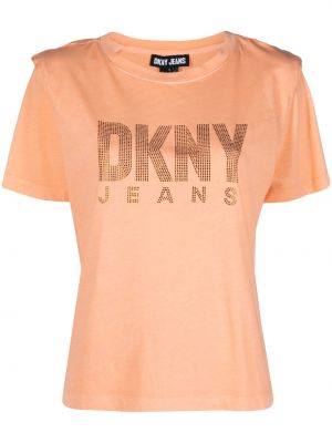 T-shirt con cristalli Dkny arancione