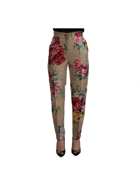 Spodnie z wysoką talią w kwiatki Dolce And Gabbana beżowe
