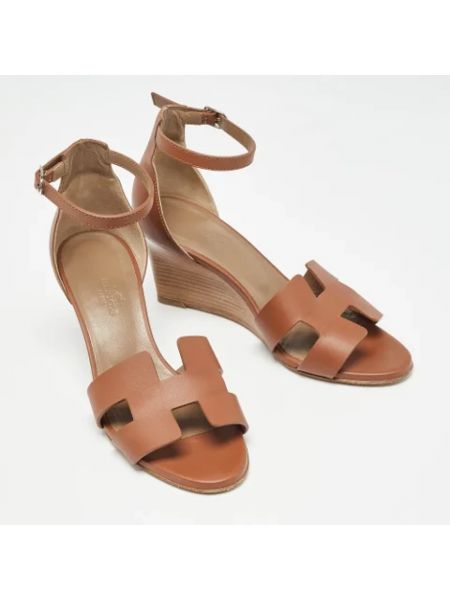 Sandalias de cuero retro Hermès Vintage marrón