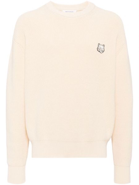 Pletený sveter s výšivkou Maison Kitsuné béžová