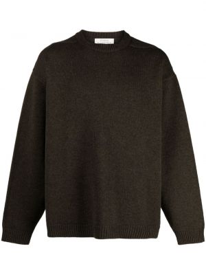 Sweter wełniany z okrągłym dekoltem Studio Nicholson brązowy