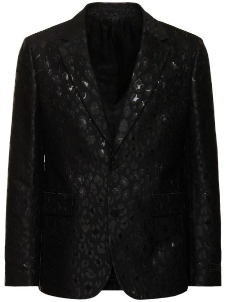 Jakarlı leopar blazer Versace siyah