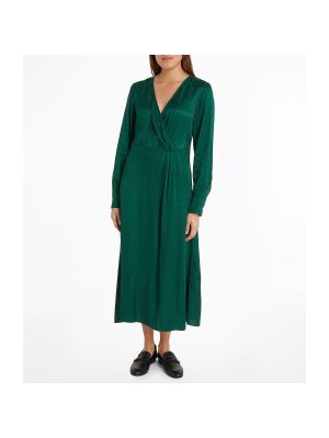 Vestido largo manga larga de tejido jacquard Tommy Hilfiger verde