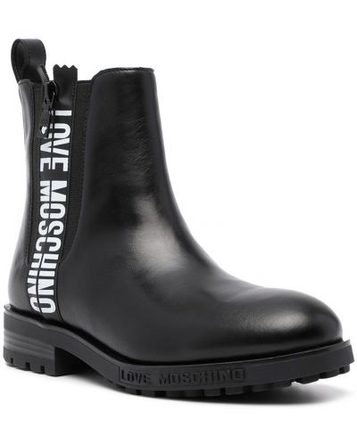 Ankle boots skórzane z nadrukiem Love Moschino czarne