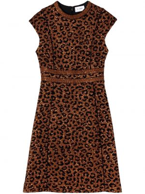 Flitrované koktejlkové šaty s potlačou s leopardím vzorom St. John hnedá