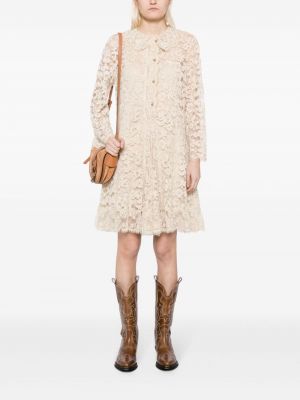 Sukienka midi w kwiatki koronkowa Gucci Pre-owned biała