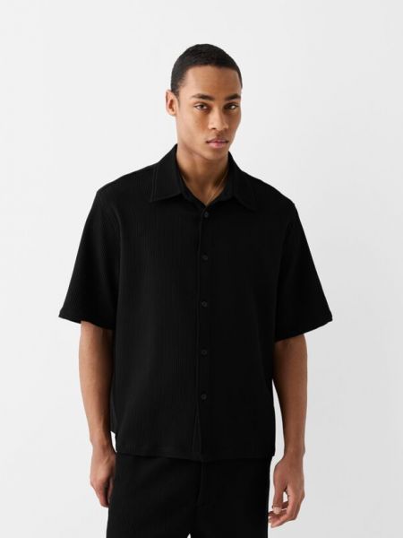 Koszula z krótkim rękawem plisowana Bershka czarna