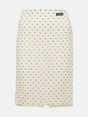 Jedwabna spódnica midi szyfonowa w grochy Miu Miu biała
