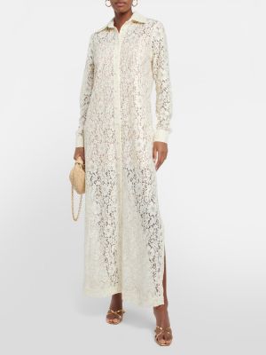 Čipkované dlouhé šaty Costarellos biela