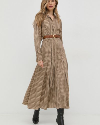 Jednobarevné dlouhé šaty z polyesteru Victoria Beckham - béžová