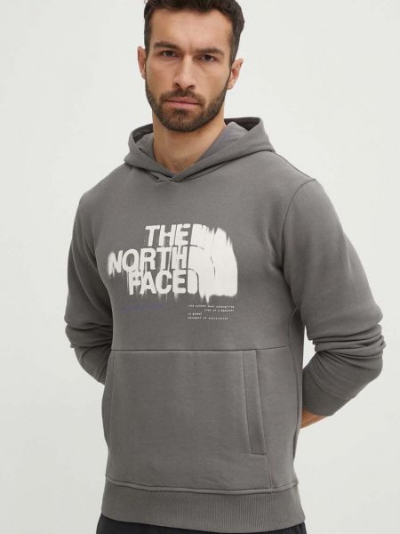 Bluza z kapturem bawełniana z nadrukiem The North Face szara