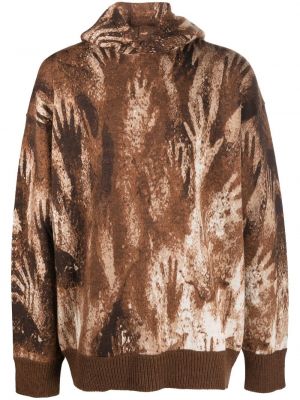 Abstrakter woll hoodie mit print Bonsai braun