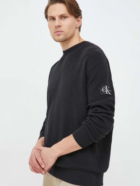 Calvin Klein Jeans pamut pulóver könnyű, férfi, fekete