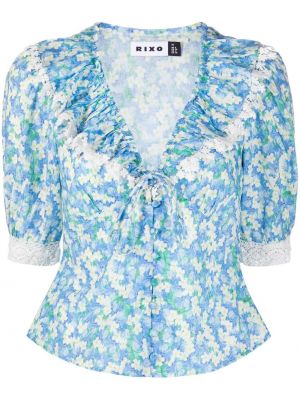 V-hals trykt floral bluse Rixo blå