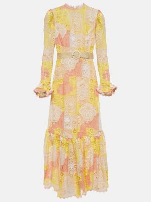 Кружевное длинное платье Zimmermann желтое