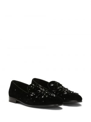 Chaussons en velours en cristal Dolce & Gabbana noir