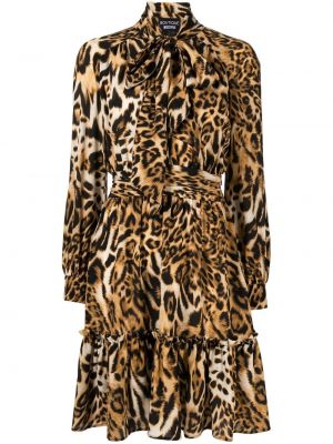 Коктейлна рокля с принт с леопардов принт Boutique Moschino кафяво