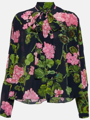Шелковая блузка в цветочек с принтом Oscar De La Renta