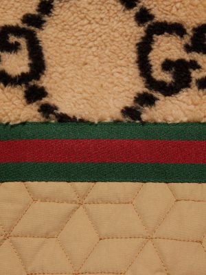Žakárová mikina s kapucí s kožíškem Gucci béžová