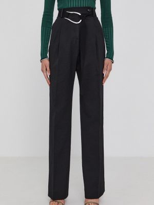 Jednobarevné bavlněné kalhoty s vysokým pasem Victoria Victoria Beckham - černá