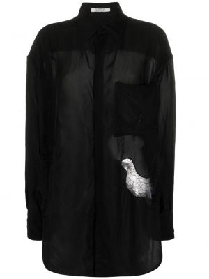 Φλοράλ σατέν πουκάμισο με δαντέλα Gauchere μαύρο
