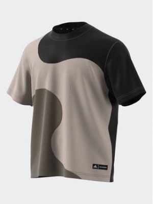 Voľné pruhované priliehavé tričko Adidas hnedá