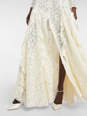 Sukienka długa z falbankami koronkowa Costarellos biała