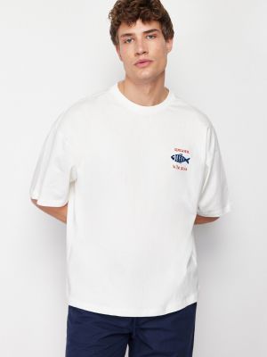Βαμβακερή βελούδινη μπλούζα με σχέδιο Trendyol