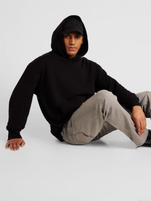 Relaxed fit medvilninis flisas džemperis su gobtuvu Diesel juoda