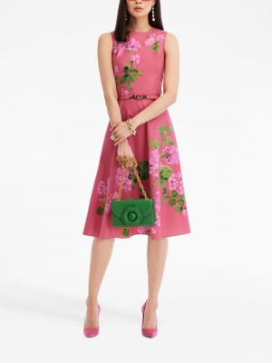 Bavlněné koktejlové šaty s potiskem Oscar De La Renta růžové