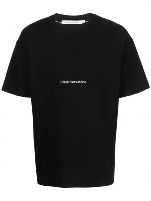 Bavlněné tričko s výšivkou Calvin Klein Jeans černé