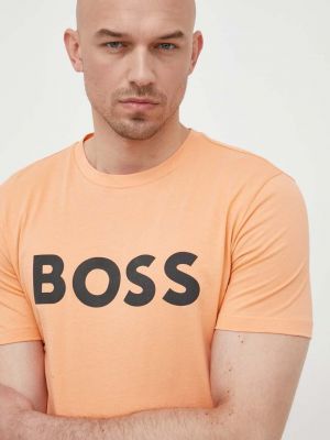 Памучна тениска с дълъг ръкав с принт Boss Orange оранжево