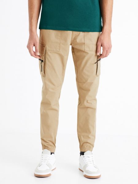 Béžové bavlněné cargo kalhoty Celio