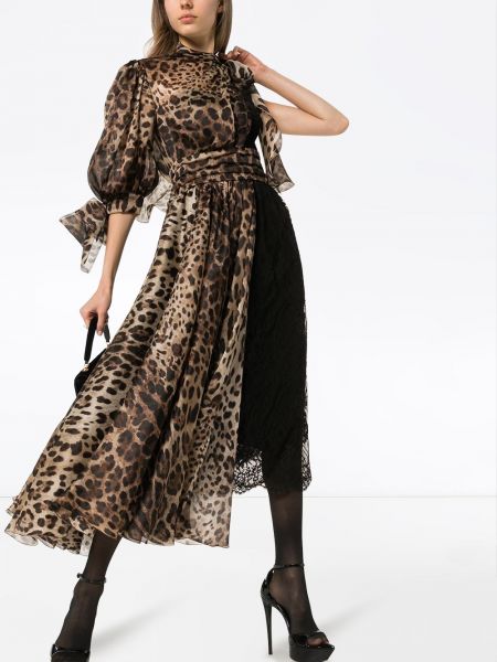 Vestido de noche con estampado leopardo Dolce & Gabbana negro