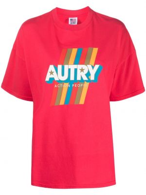 Памучна тениска с принт Autry розово