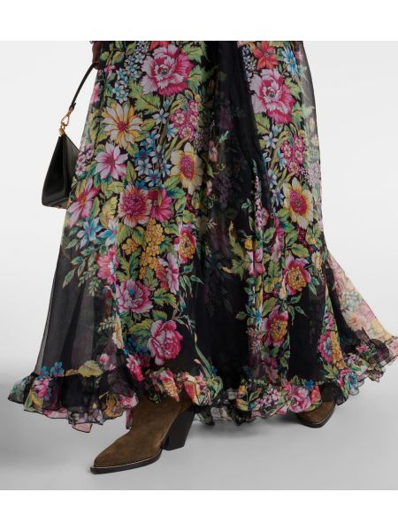 Vestito lungo di seta di chiffon a fiori Etro nero