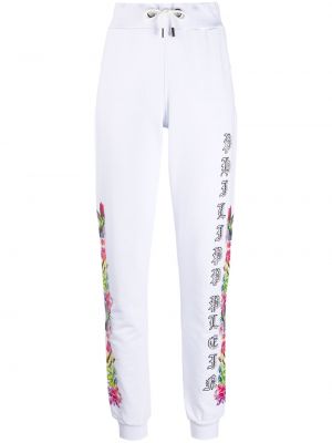 Křišťálové květinové kalhoty Philipp Plein bílé