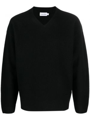 Vlnený sveter s výstrihom do v Calvin Klein čierna